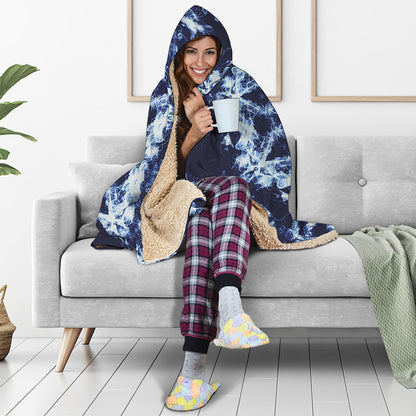 Blue Winter Mandala Print Hooded Blanket