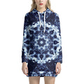 Blue Winter Mandala Print Pullover Hoodie Dress