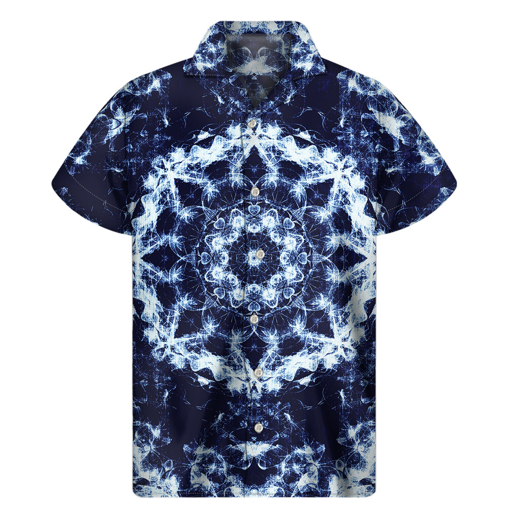 Blue Winter Mandala Print Men's Short Sleeve Shirt