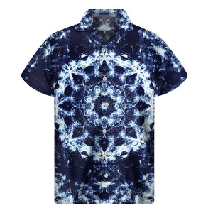 Blue Winter Mandala Print Men's Short Sleeve Shirt