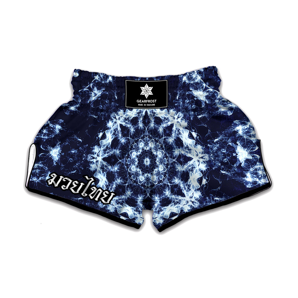 Blue Winter Mandala Print Muay Thai Boxing Shorts