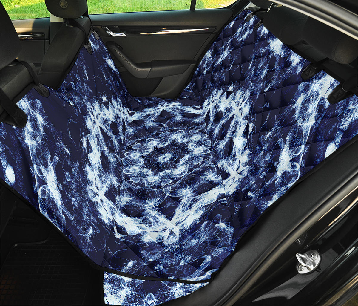 Blue Winter Mandala Print Pet Car Back Seat Cover