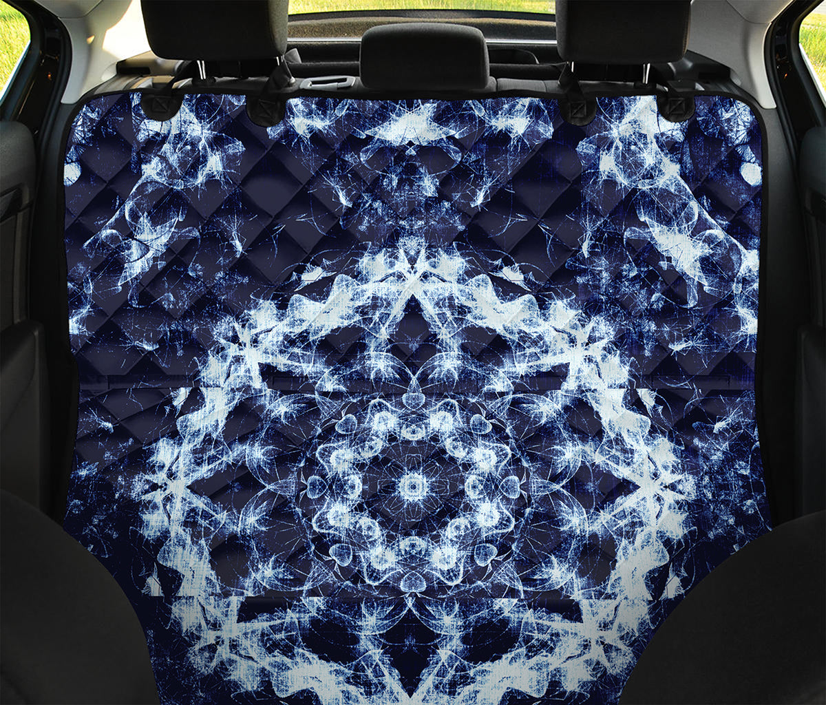 Blue Winter Mandala Print Pet Car Back Seat Cover