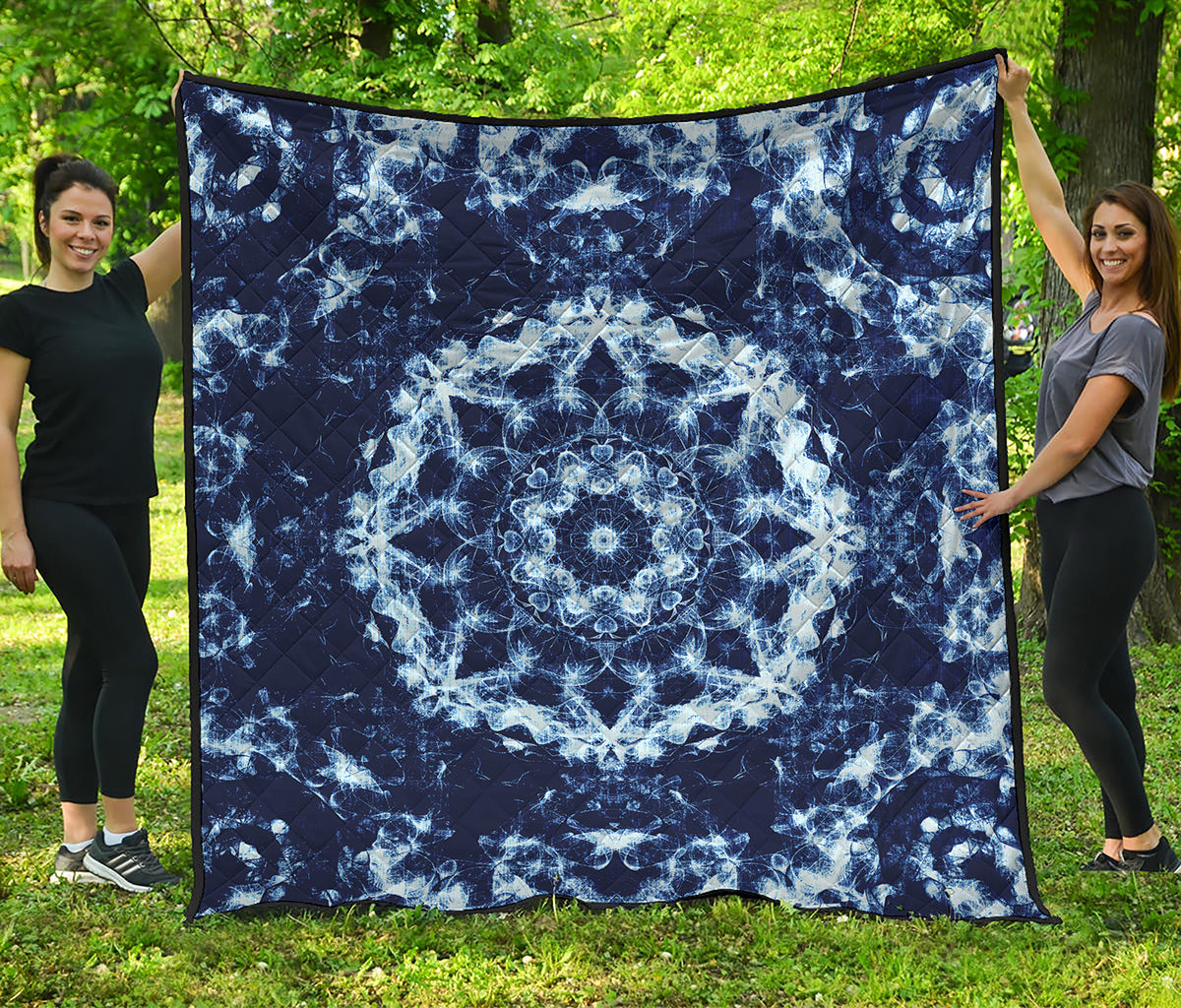 Blue Winter Mandala Print Quilt