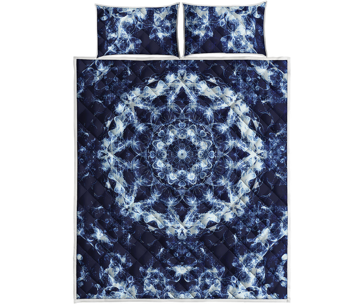 Blue Winter Mandala Print Quilt Bed Set