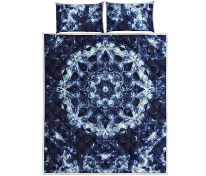 Blue Winter Mandala Print Quilt Bed Set