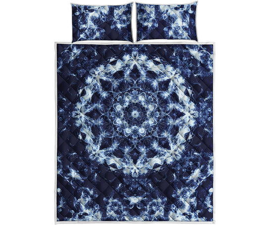 Blue Winter Mandala Print Quilt Bed Set