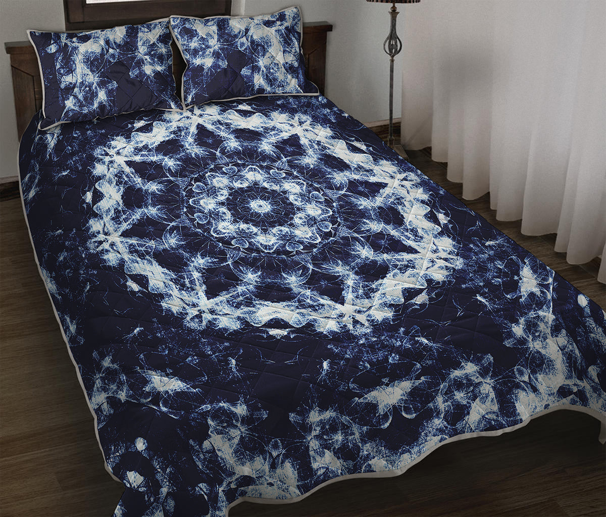Blue Winter Mandala Print Quilt Bed Set