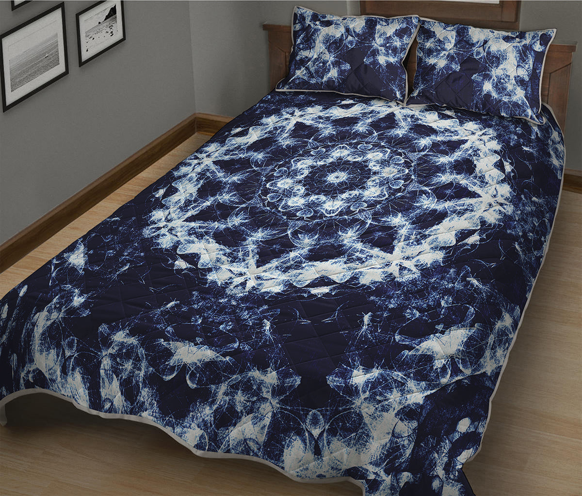 Blue Winter Mandala Print Quilt Bed Set