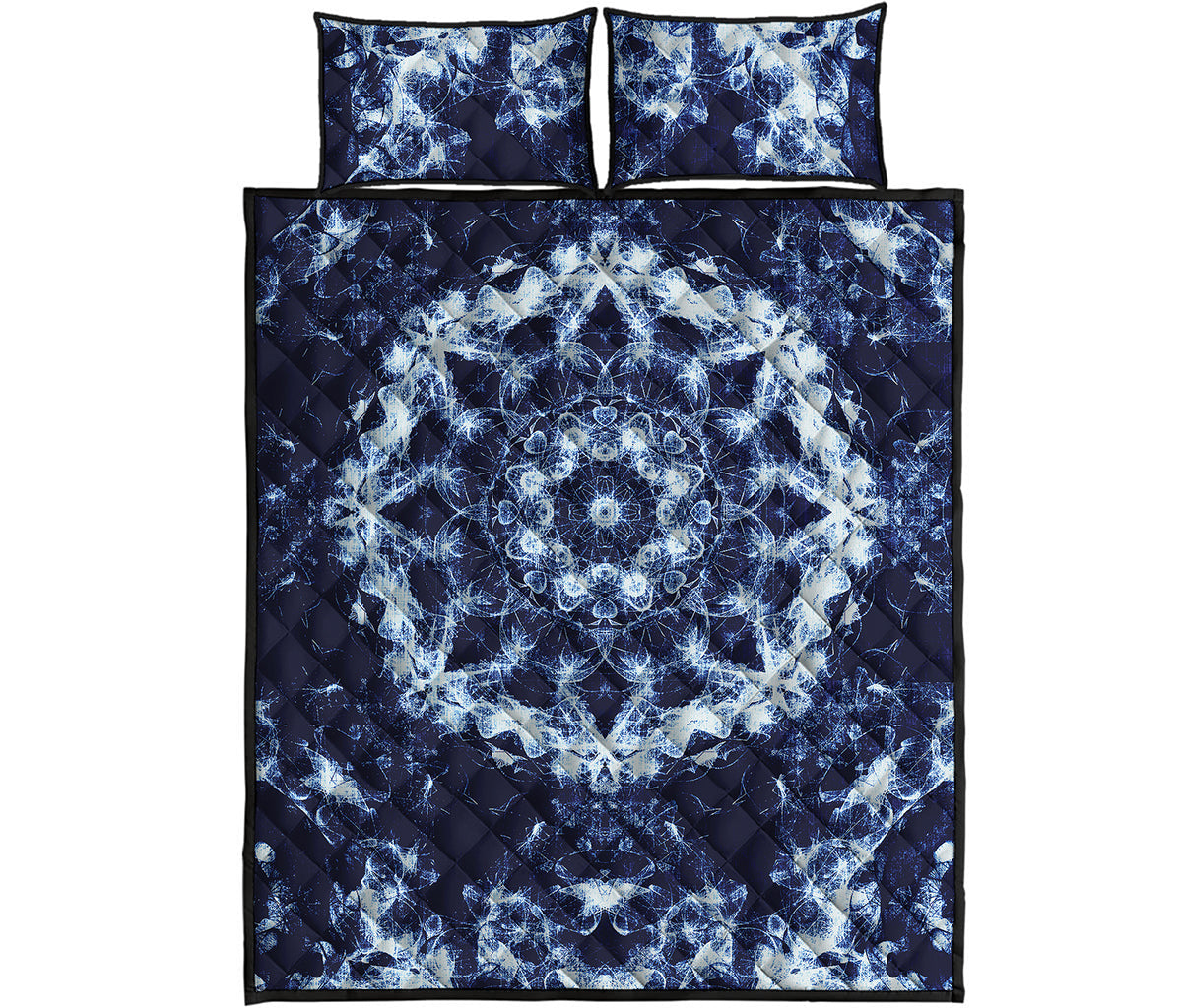 Blue Winter Mandala Print Quilt Bed Set