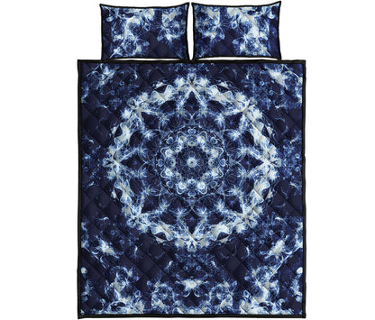 Blue Winter Mandala Print Quilt Bed Set