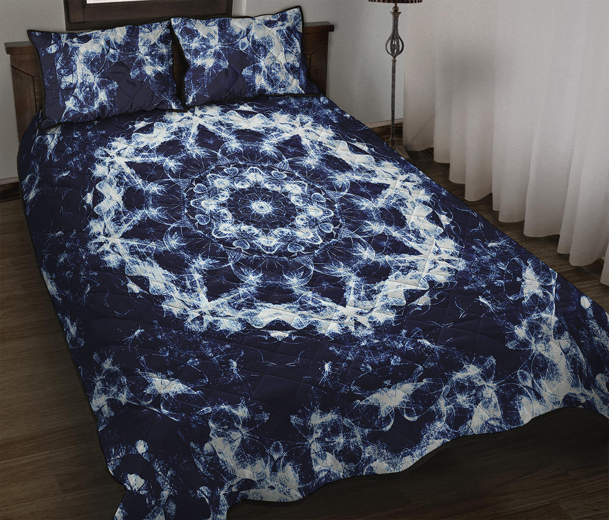 Blue Winter Mandala Print Quilt Bed Set