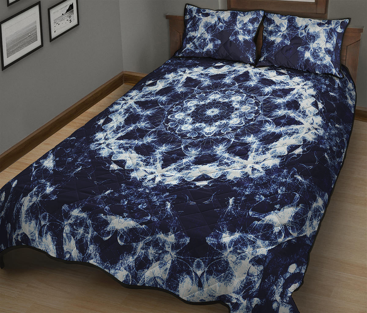 Blue Winter Mandala Print Quilt Bed Set