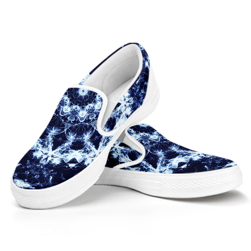 Blue Winter Mandala Print White Slip On Shoes