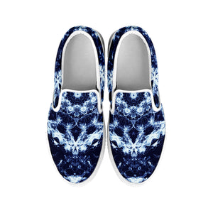 Blue Winter Mandala Print White Slip On Shoes