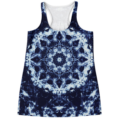 Blue Winter Mandala Print Women's Racerback Tank Top