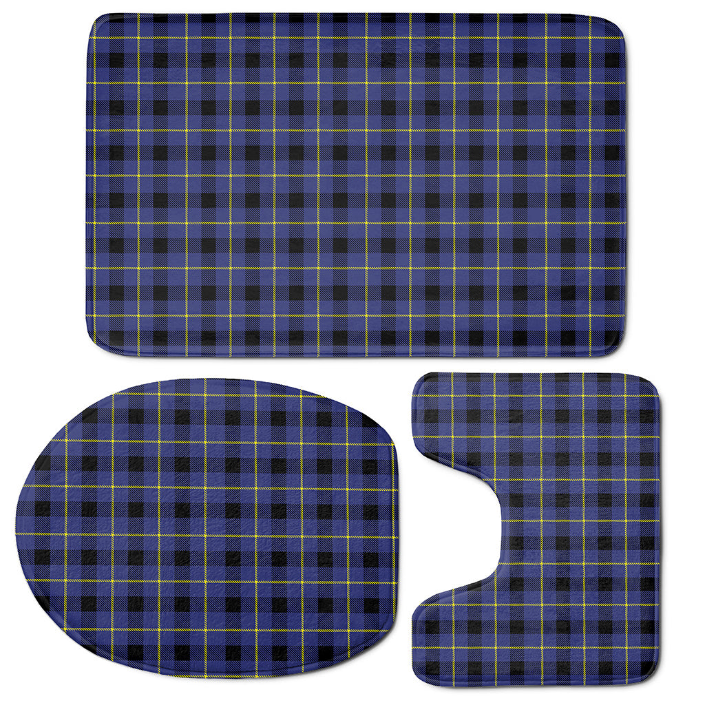 Blue Yellow And Black Plaid Print 3 Piece Bath Mat Set