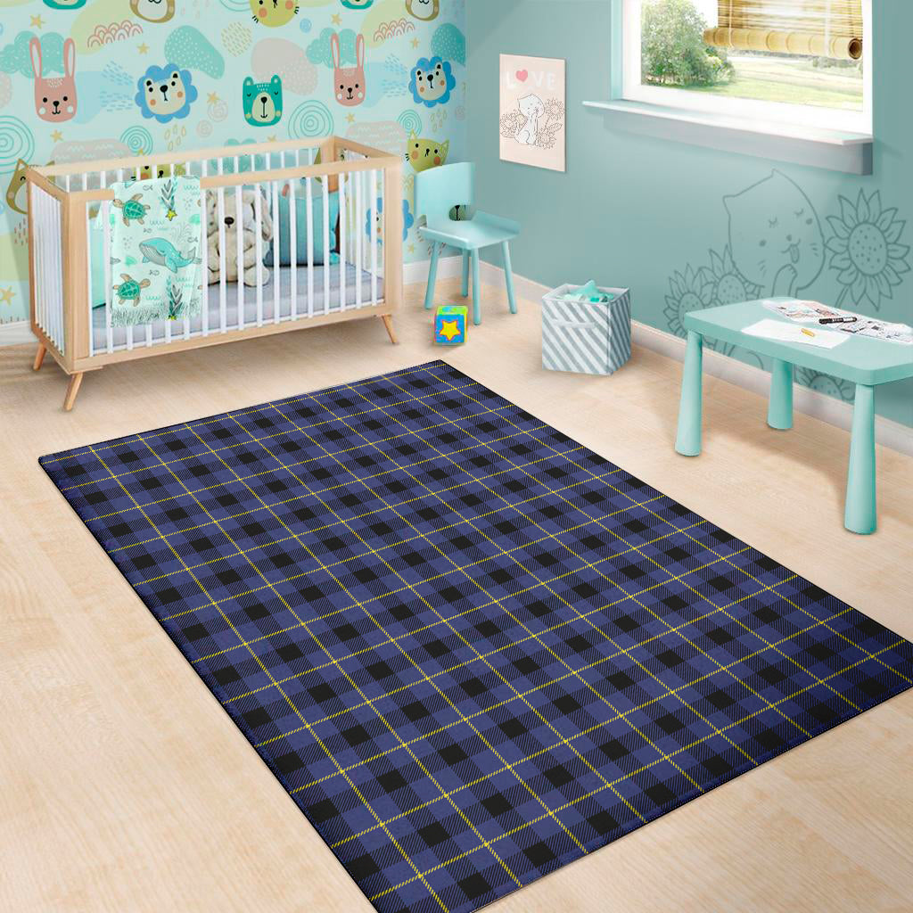Blue Yellow And Black Plaid Print Area Rug