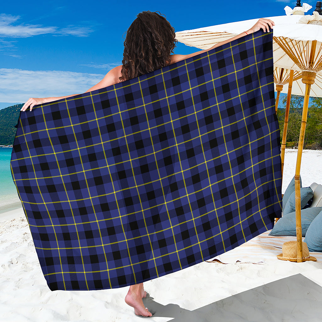 Blue Yellow And Black Plaid Print Beach Sarong Wrap