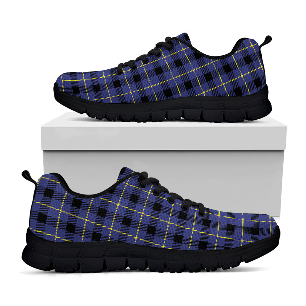 Blue Yellow And Black Plaid Print Black Sneakers