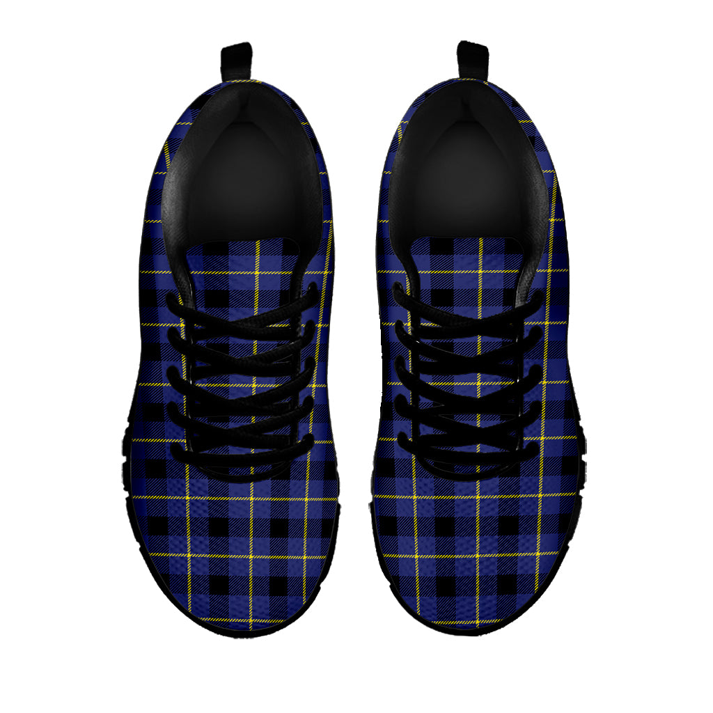 Blue Yellow And Black Plaid Print Black Sneakers