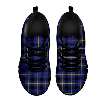 Blue Yellow And Black Plaid Print Black Sneakers