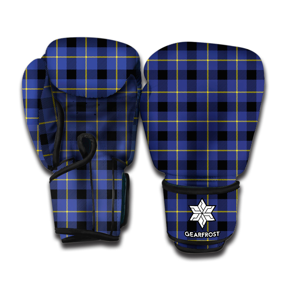 Blue Yellow And Black Plaid Print Boxing Gloves