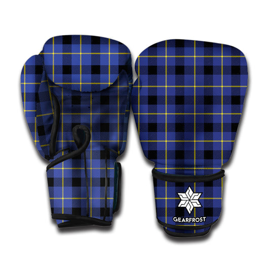 Blue Yellow And Black Plaid Print Boxing Gloves