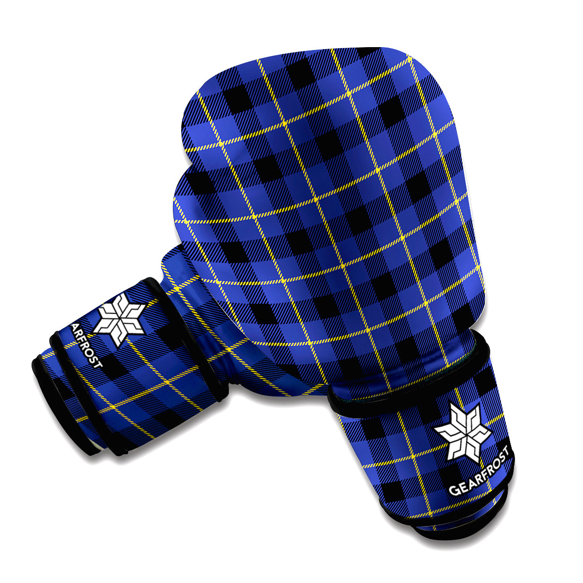 Blue Yellow And Black Plaid Print Boxing Gloves