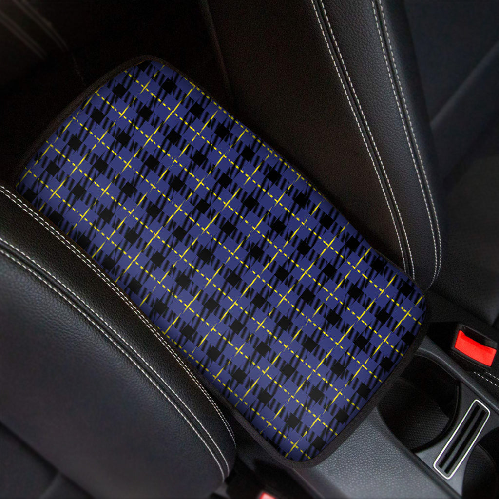 Blue Yellow And Black Plaid Print Car Center Console Cover
