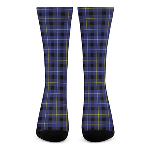 Blue Yellow And Black Plaid Print Crew Socks