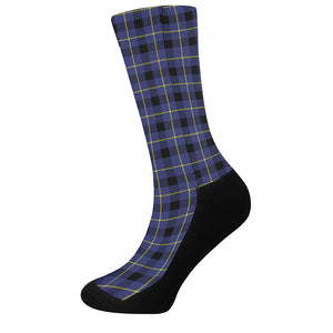 Blue Yellow And Black Plaid Print Crew Socks