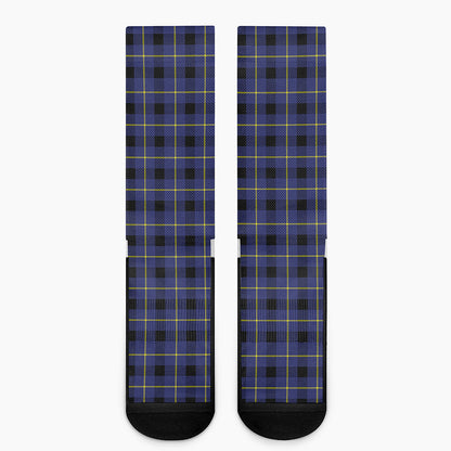 Blue Yellow And Black Plaid Print Crew Socks