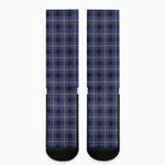 Blue Yellow And Black Plaid Print Crew Socks