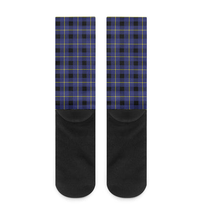 Blue Yellow And Black Plaid Print Crew Socks