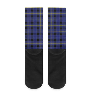 Blue Yellow And Black Plaid Print Crew Socks