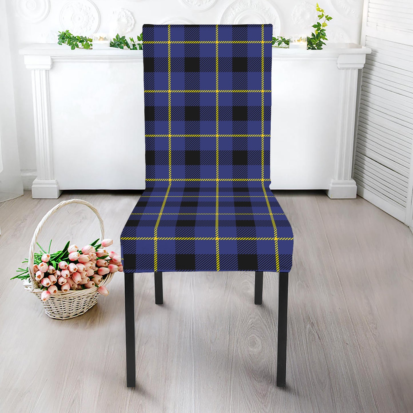 Blue Yellow And Black Plaid Print Dining Chair Slipcover