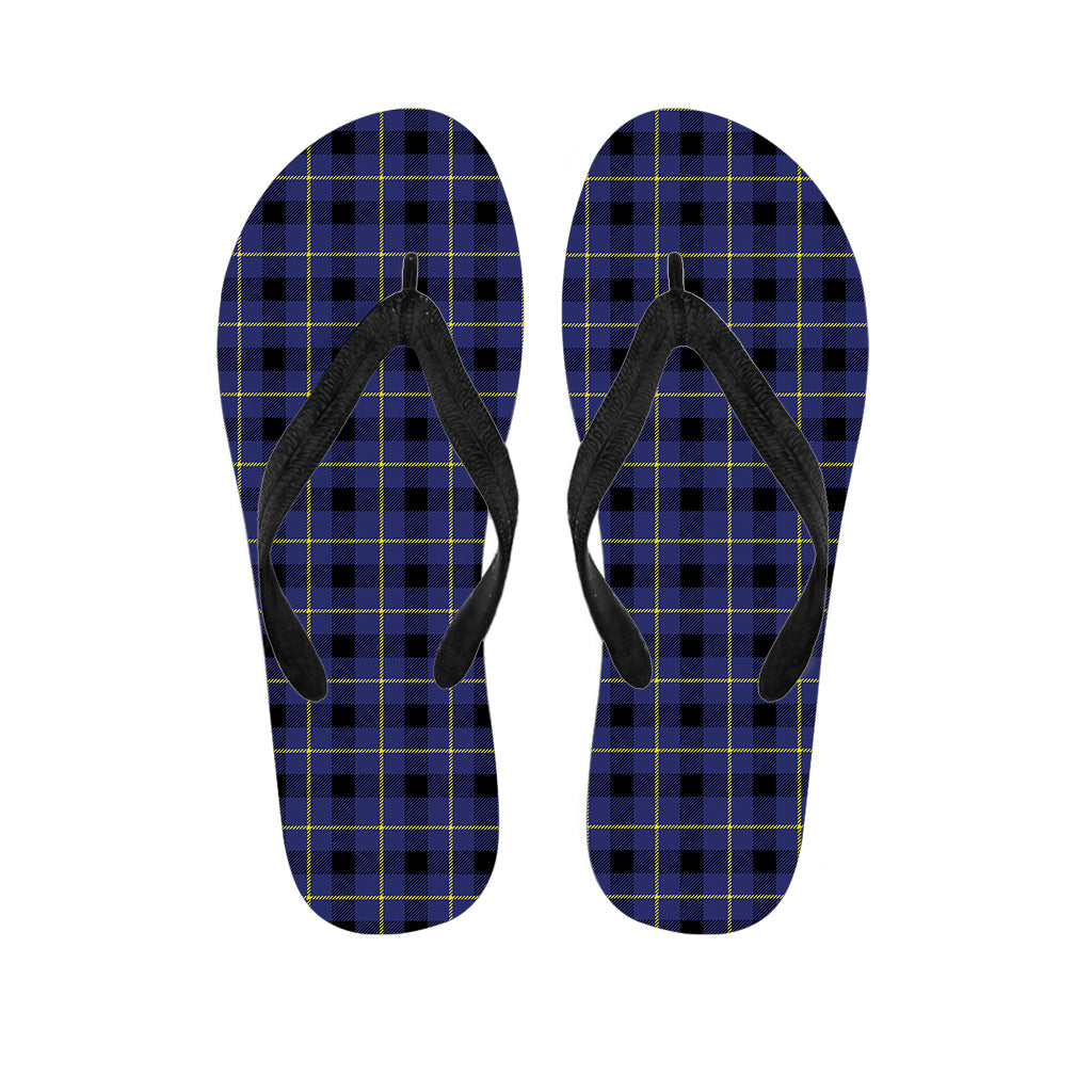 Blue Yellow And Black Plaid Print Flip Flops
