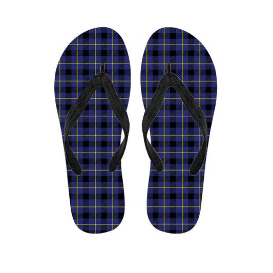 Blue Yellow And Black Plaid Print Flip Flops