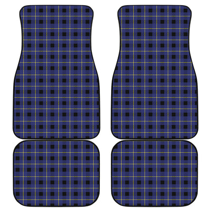 Blue Yellow And Black Plaid Print Front and Back Car Floor Mats