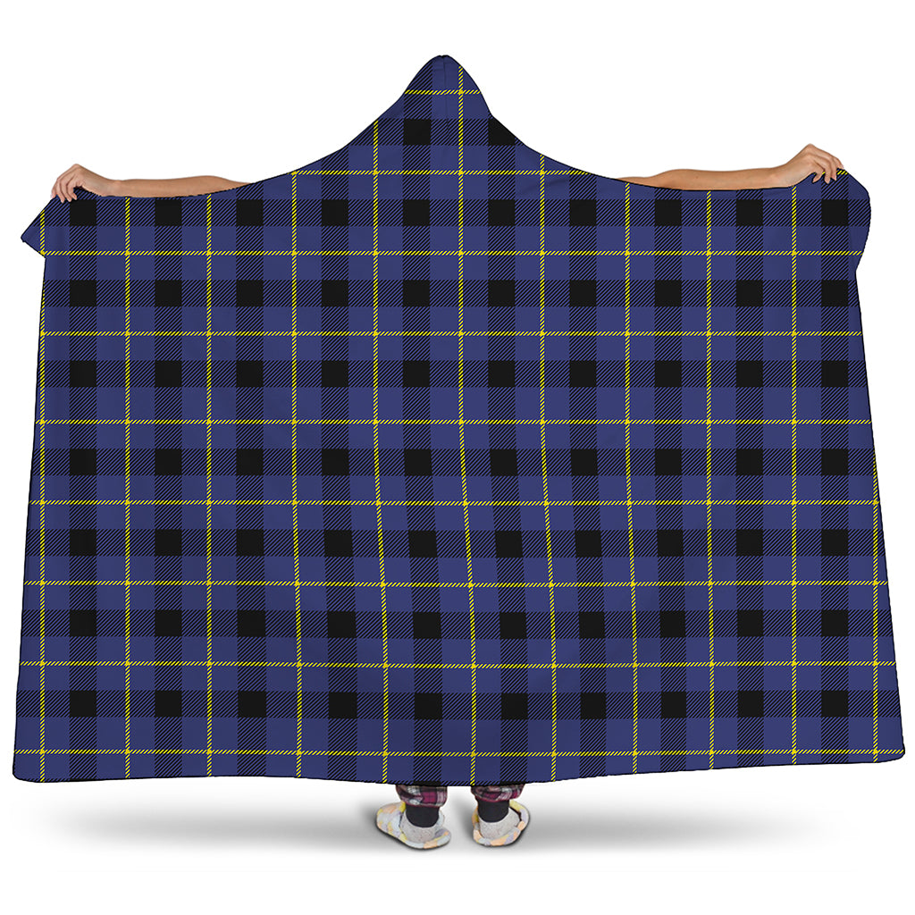 Blue Yellow And Black Plaid Print Hooded Blanket