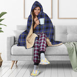 Blue Yellow And Black Plaid Print Hooded Blanket