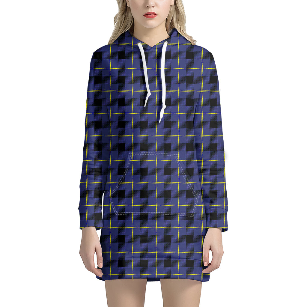 Blue Yellow And Black Plaid Print Hoodie Dress