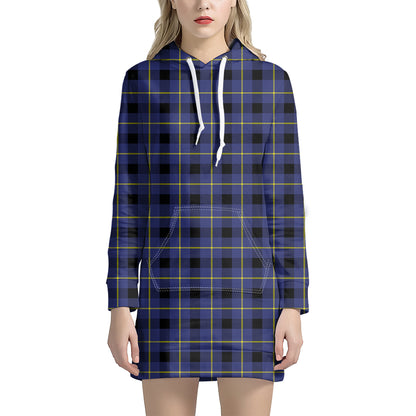 Blue Yellow And Black Plaid Print Hoodie Dress