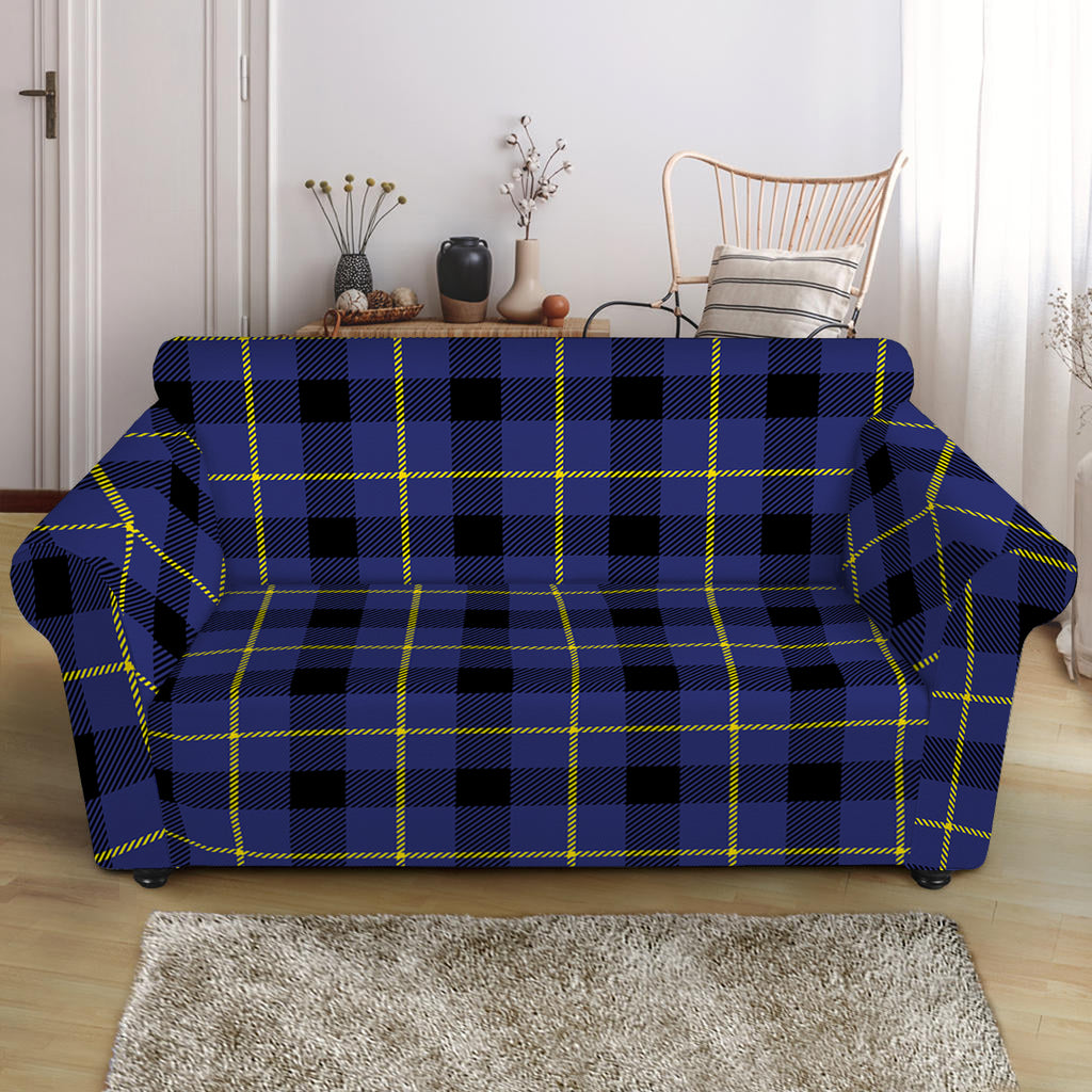 Blue Yellow And Black Plaid Print Loveseat Slipcover