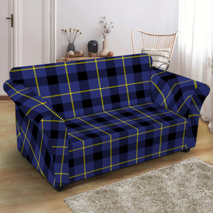 Blue Yellow And Black Plaid Print Loveseat Slipcover