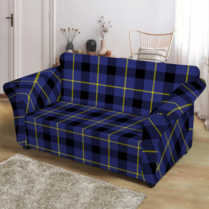 Blue Yellow And Black Plaid Print Loveseat Slipcover