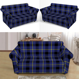 Blue Yellow And Black Plaid Print Loveseat Slipcover