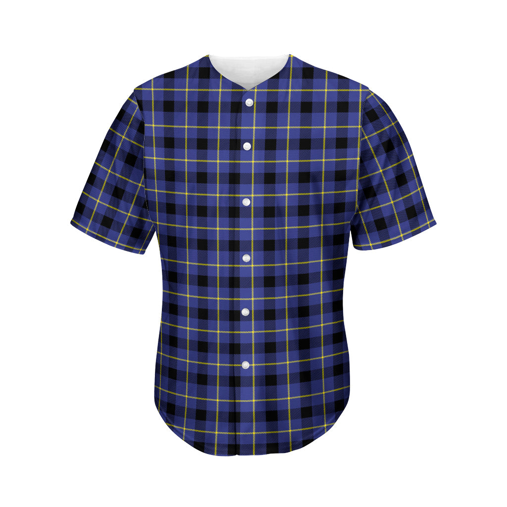 Blue Yellow And Black Plaid Print Men's Baseball Jersey