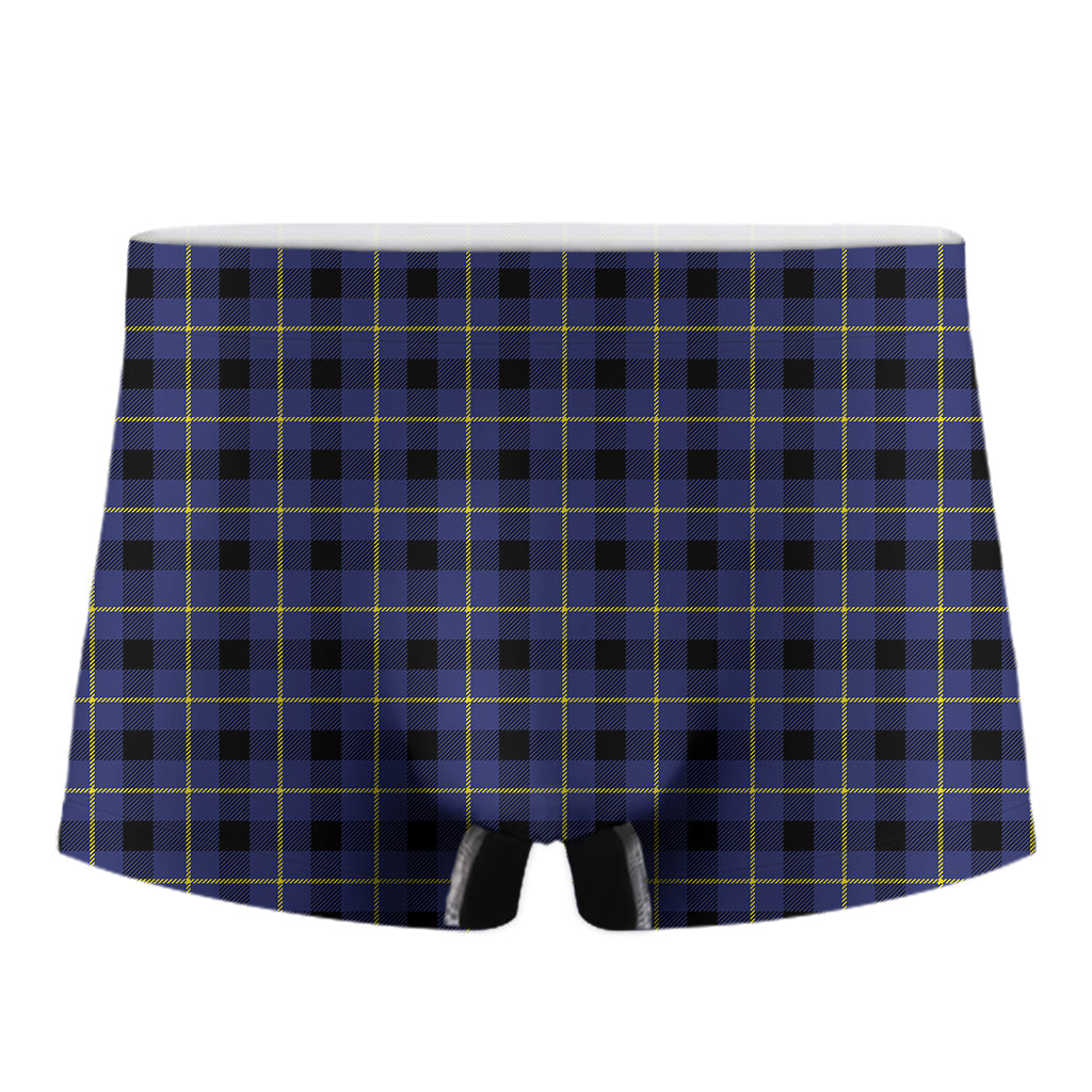 Blue Yellow And Black Plaid Print Men's Boxer Briefs